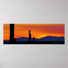 Bright Orange Arizona Desert Sunset Saguaro Cacti Poster