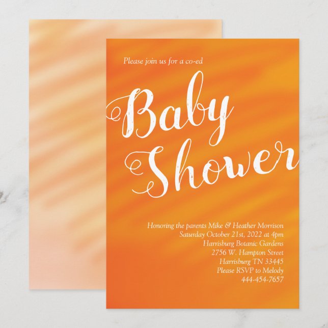 Bright Orange Baby Shower Gender Neutral Co- Ed Inbjudningar (Fram/baksida)