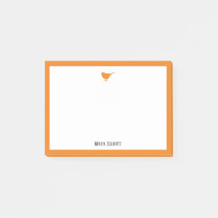 Bright Orange Bird and Gräns w/ White & Namn Post-it Block