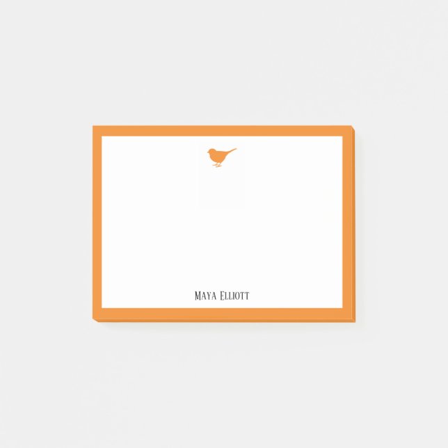 Bright Orange Bird and Gräns w/ White & Namn Post-it Block (Framsida)