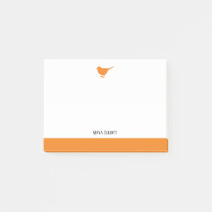 Bright Orange Bird & Gräns på White w/ Namn Post-it Block