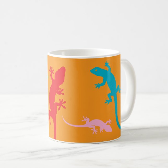 Bright Orange Coffee Cup with Colorful Lizards Kaffemugg (Framsida höger)