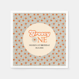Bright Orange Daisy Groovy Arch 1:a födelsedag Pappersservett