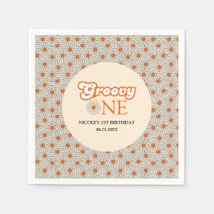 Bright Orange Daisy Groovy Arch 1:a födelsedag Pappersservett