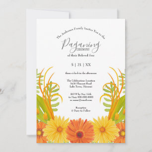 Bright Orange Daisy Pojke Paganing Ceremony Inbjudningar