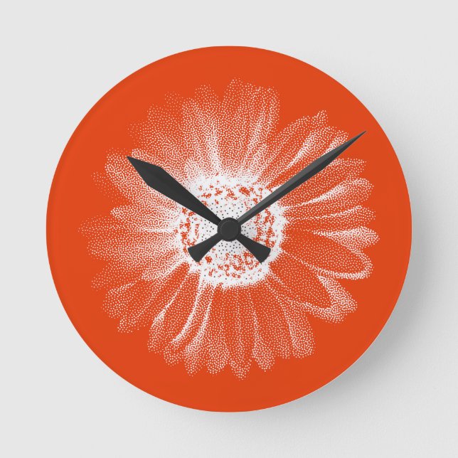 Bright Orange Floral Wall Clock Rund Klocka (Framsida)