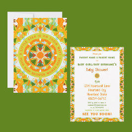 Bright Orange Green Star Baby Girl’s Boy’s Shower Inbjudningar