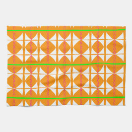 Bright orange, green, white abstract tea towel kökshandduk