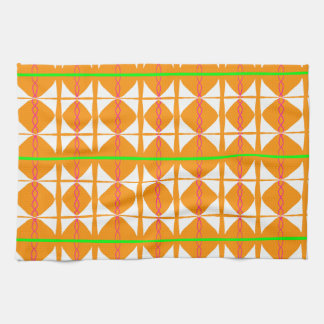 Bright orange, green, white abstract tea towel kökshandduk