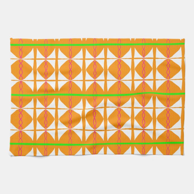 Bright orange, green, white abstract tea towel kökshandduk (Horisontell)