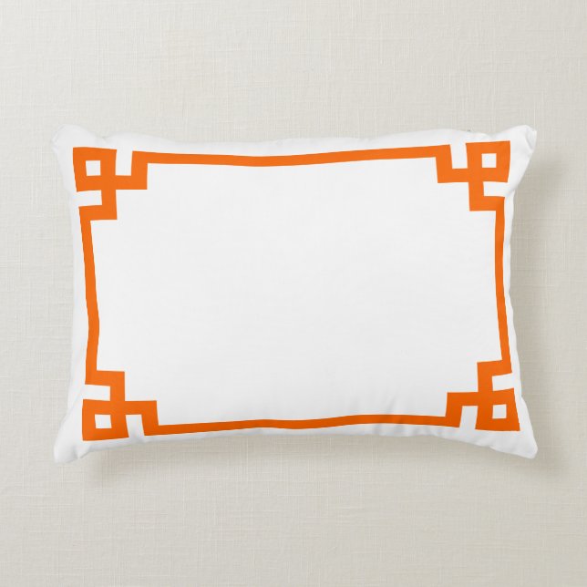 Bright Orange Grekiska Nyckel Gräns Prydnadskudde (Framsidan)