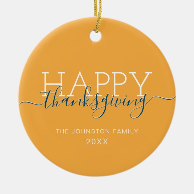 Bright orange Happy thanksgiving Julgransprydnad Keramik (Framsidan)