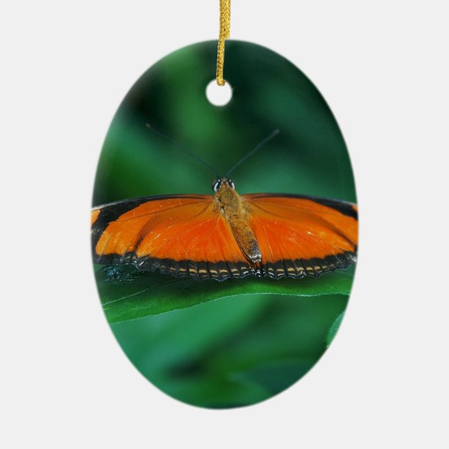 Bright Orange och Black Butterfly på Löv Julgransprydnad Keramik (Framsidan)