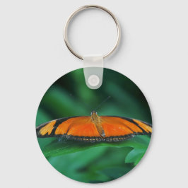 Bright Orange och Black Butterfly på Löv Nyckelring