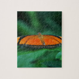 Bright Orange och Black Butterfly på Löv Pussel