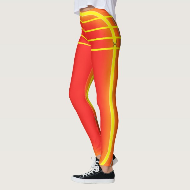 Bright Orange och Gult Mönster Womens Athletic Leggings (Vänster)