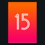 Bright Orange och Shock rosa Ombre White Bröllop Bordsnummer<br><div class="desc">Bakgrunden har en ljusstark shock rosa i söt och en orange i tangerinform eller övertoning. Anpassa det moderna teckensnittet stilar för dina bröllop-bordsnummer. Du kan ta bort bordsnumret från ena sidan om du föredrar att lista gästernas namn. Lägg till namn och bord om du vill.</div>