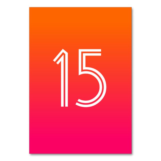 Bright Orange och Shock rosa Ombre White Bröllop Bordsnummer (Framsidan)