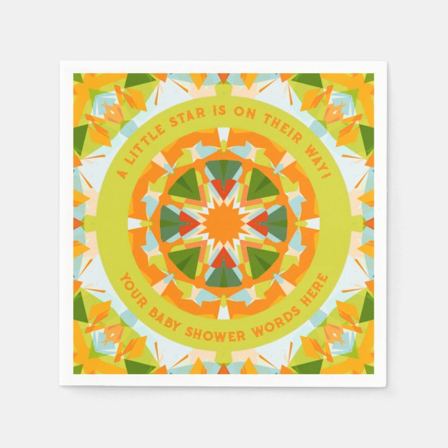 Bright Orange Playful Green Fun Star Baby Shower Pappersservett (Framsidan)