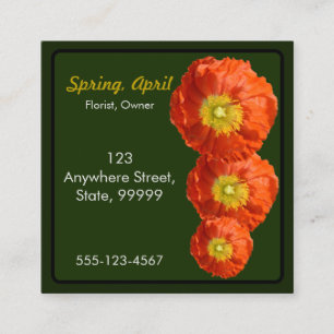Bright Orange Poppy Flower Fyrkantigt Visitkort