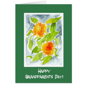 "Bright Orange Pot Marigolds Grandparent Day" Hälsningskort