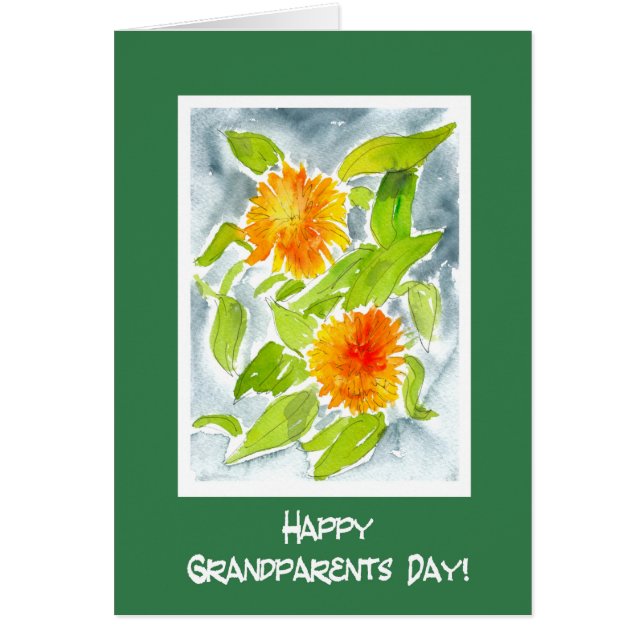 "Bright Orange Pot Marigolds Grandparent Day" Hälsningskort (Framsidan)