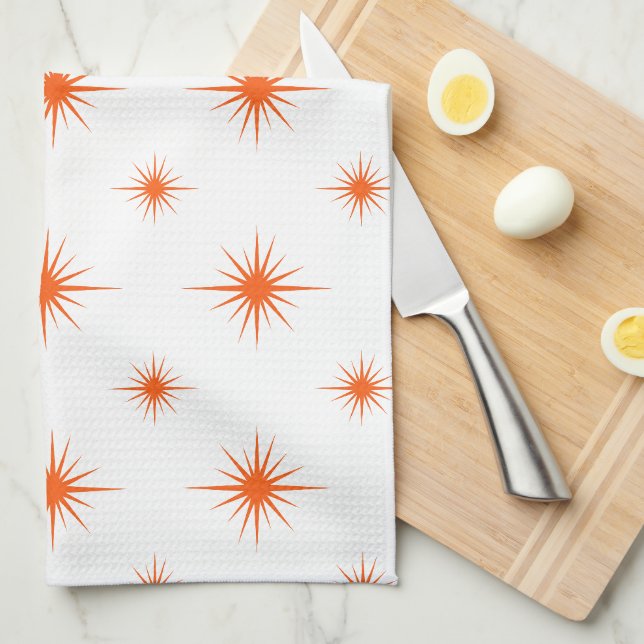 Bright Orange Starburst Mönster Retro Mid Century Kökshandduk (Vikt i Fjärdedel)