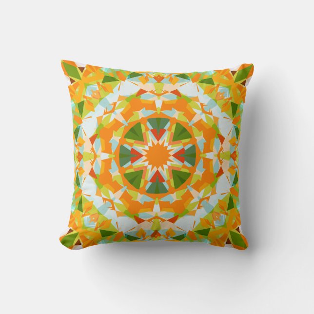Bright Orange Vibrant Grönt Star Boho Maximalist Kudde (Framsida)