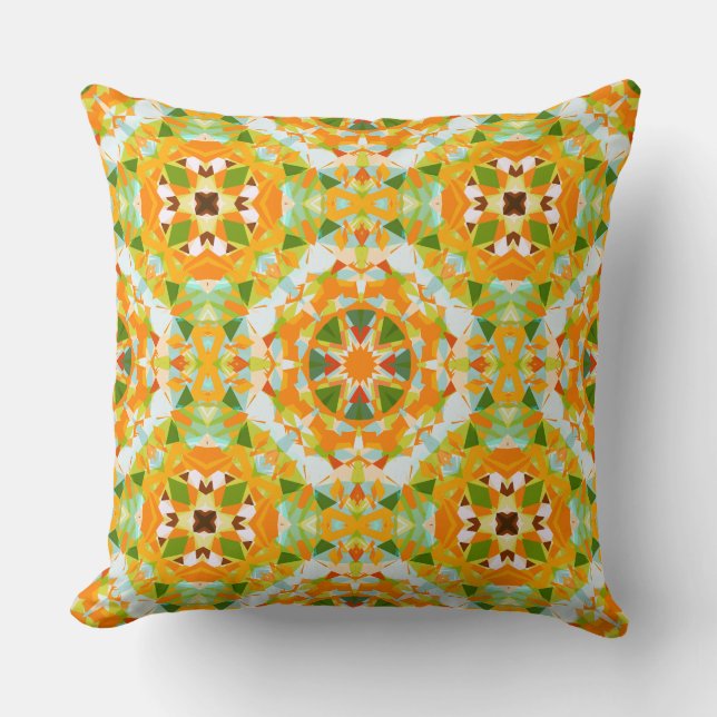 Bright Orange Vibrant Grönt Star Boho Maximalist Kudde (Framsida)