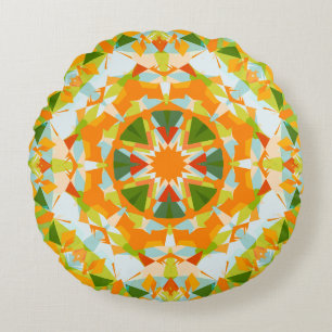 Bright Orange Vibrant Grönt Star Boho Maximalist Rund Kudde