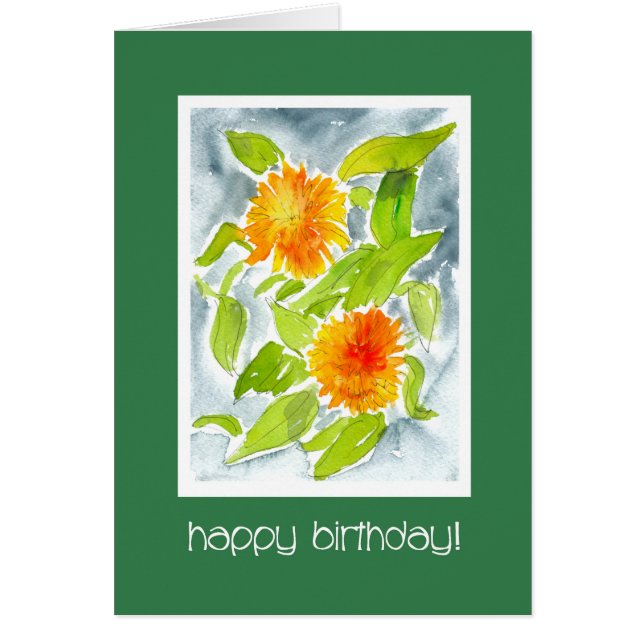 Bright Orange Watercolour Pot Marigolds Birthday Hälsningskort (Framsidan)