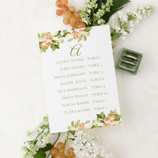 Bright Orange Wedding Seating Chart Card Bordsnummer (Skapare uppladdad)