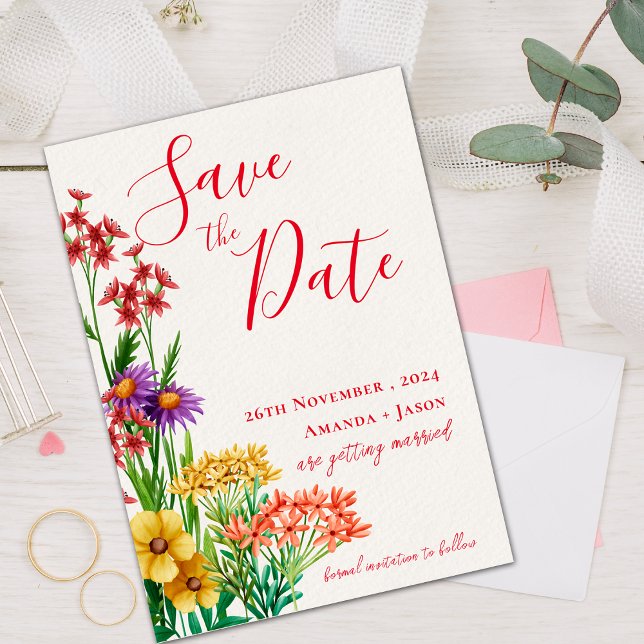 Bright Orange Wildblommor Bröllop spara datum (Bright Orange Wildflowers Wedding Save the Date)