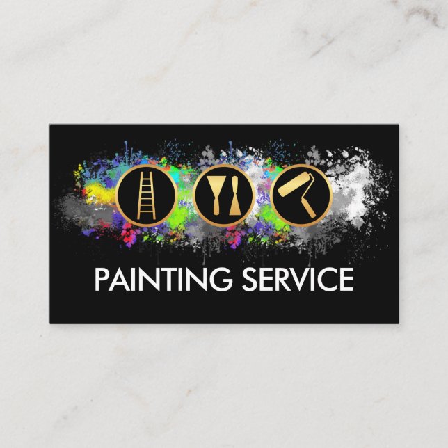 Bright Paint Splatters Painter Service Visitkort (Framsida)