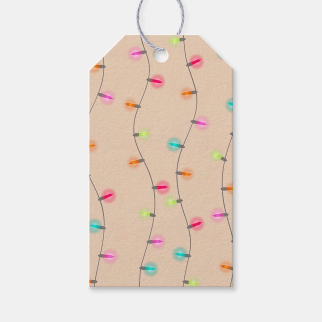 Bright Pastel jul Ljus på Kraft Presentetikett (Framsidan)