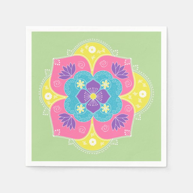 Bright Pastel Lotus Rangoli Pappersservett (Framsidan)