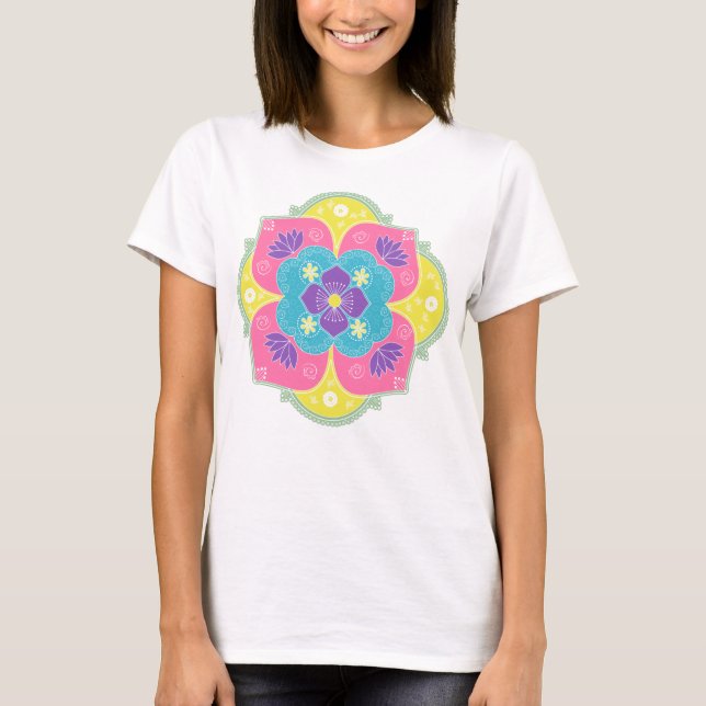 Bright Pastel Lotus Rangoli T Shirt (Framsida)