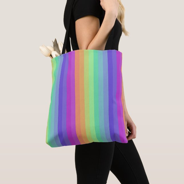 Bright Pastel Rainbow Rand Tote Tygkasse (Närbild)