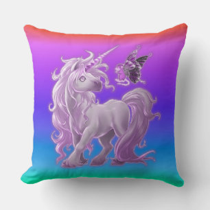 Bright Pastel Rainbow Rosa Unicorn Kudde