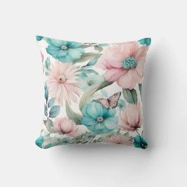 Bright Pastel Rosa Blåa blommor Blommigts by Ava Kudde