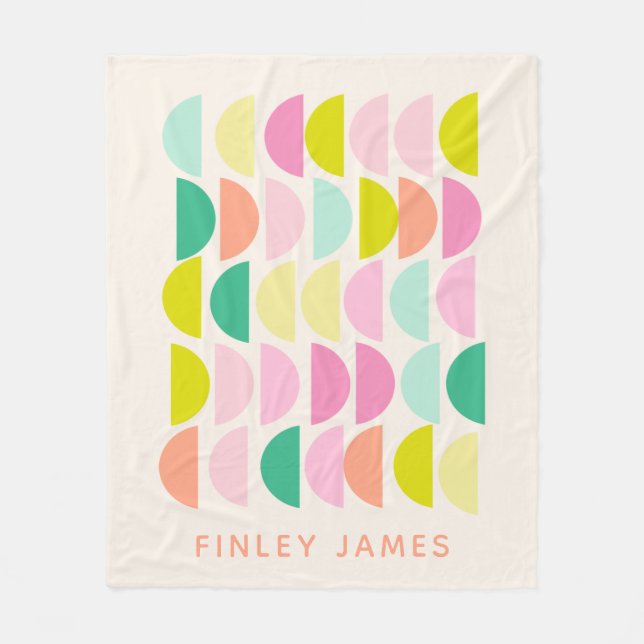 Bright Pastels Geometric Shapes Personlig Namn Fleecefilt (Framsidan)