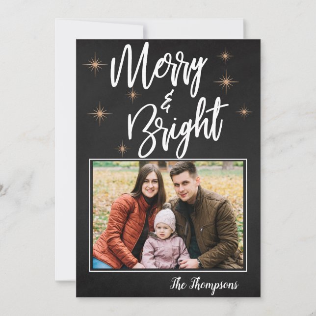 BRIGHT Photo Cute Chalkboard Push Font MERRY Julkort (Framsida)