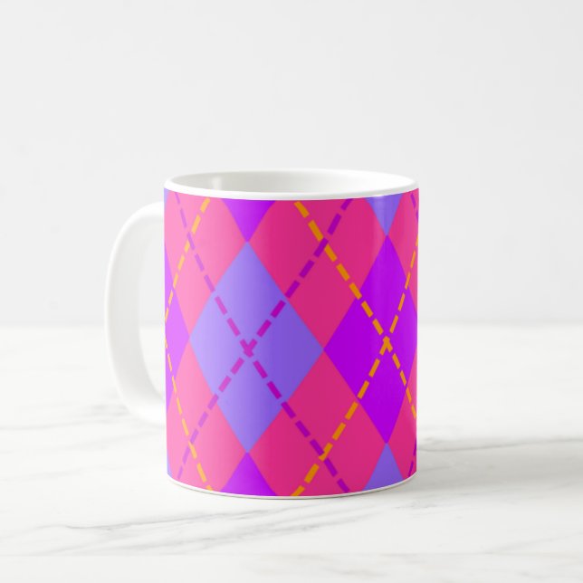 Bright Pink and Blue Argyle Pattern Kaffemugg (Framsida vänster)