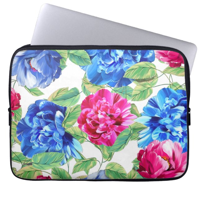 Bright Pink and Blue Floral Pretty Pattern Laptop Fodral (Framsidan)
