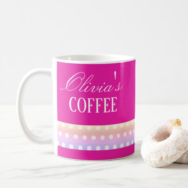 Bright Pink and Pola Dots  Kaffemugg (Med munk)