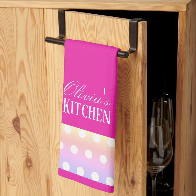 Bright Pink and Pola Dots Kökshandduk (Thirds Fold)