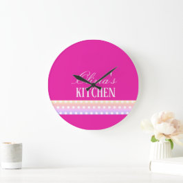 Bright Pink and Pola Dots  Stor Klocka