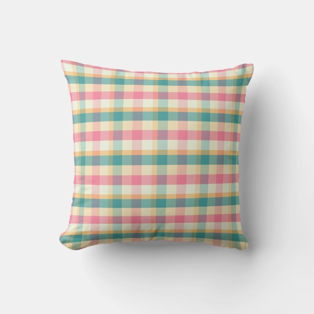Bright Pink and Teal Plaid Weave Pattern Kudde (Framsida)