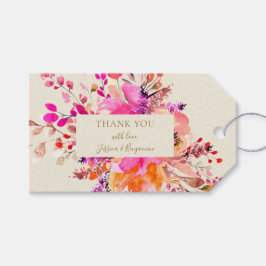 Bright Pink Floral Summer Wedding Custom Thank You Presentetikett