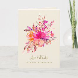Bright Pink Floral Wedding Photo Custom Message Tack Kort